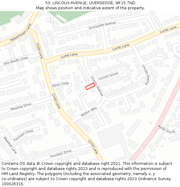 53, LINCOLN AVENUE, LIVERSEDGE, WF15 7ND: Location map and indicative extent of plot