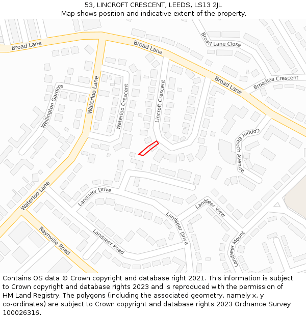 53, LINCROFT CRESCENT, LEEDS, LS13 2JL: Location map and indicative extent of plot