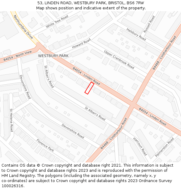 53, LINDEN ROAD, WESTBURY PARK, BRISTOL, BS6 7RW: Location map and indicative extent of plot
