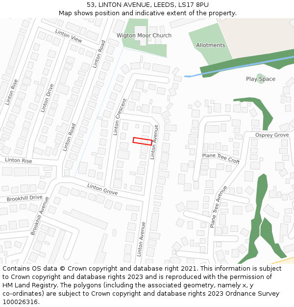 53, LINTON AVENUE, LEEDS, LS17 8PU: Location map and indicative extent of plot
