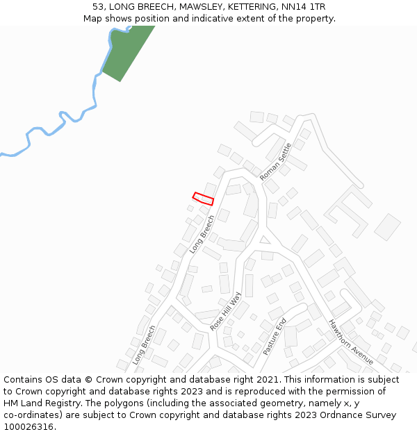 53, LONG BREECH, MAWSLEY, KETTERING, NN14 1TR: Location map and indicative extent of plot