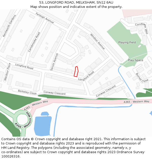 53, LONGFORD ROAD, MELKSHAM, SN12 6AU: Location map and indicative extent of plot