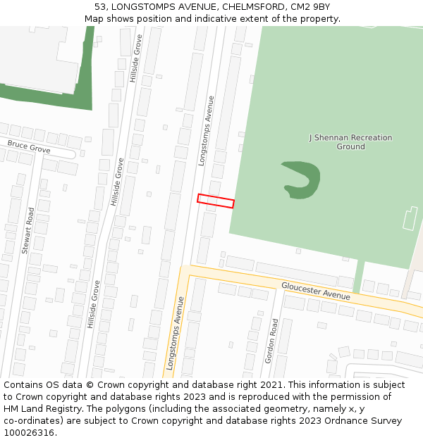 53, LONGSTOMPS AVENUE, CHELMSFORD, CM2 9BY: Location map and indicative extent of plot