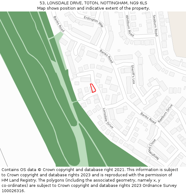 53, LONSDALE DRIVE, TOTON, NOTTINGHAM, NG9 6LS: Location map and indicative extent of plot