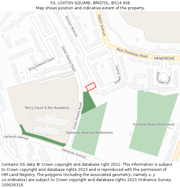 53, LOXTON SQUARE, BRISTOL, BS14 9SE: Location map and indicative extent of plot