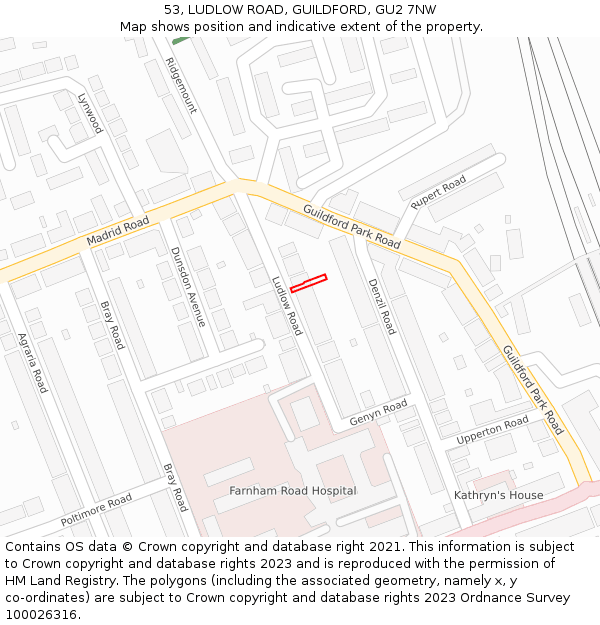 53, LUDLOW ROAD, GUILDFORD, GU2 7NW: Location map and indicative extent of plot