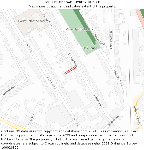 53, LUMLEY ROAD, HORLEY, RH6 7JF: Location map and indicative extent of plot
