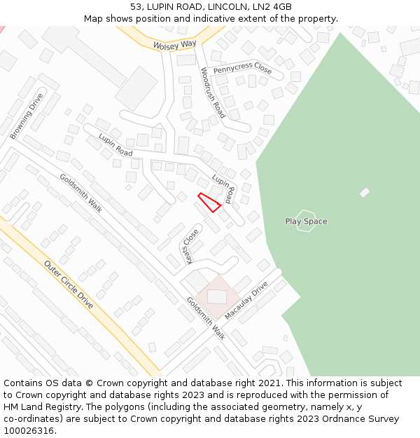 53, LUPIN ROAD, LINCOLN, LN2 4GB: Location map and indicative extent of plot
