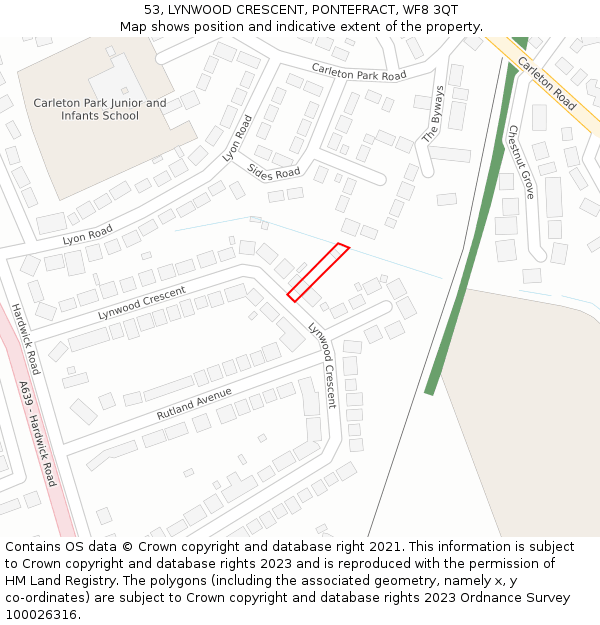 53, LYNWOOD CRESCENT, PONTEFRACT, WF8 3QT: Location map and indicative extent of plot