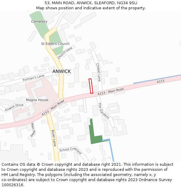 53, MAIN ROAD, ANWICK, SLEAFORD, NG34 9SU: Location map and indicative extent of plot