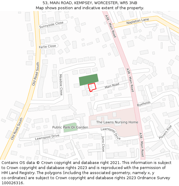 53, MAIN ROAD, KEMPSEY, WORCESTER, WR5 3NB: Location map and indicative extent of plot