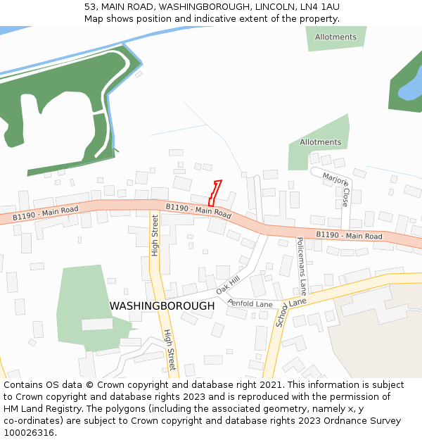 53, MAIN ROAD, WASHINGBOROUGH, LINCOLN, LN4 1AU: Location map and indicative extent of plot
