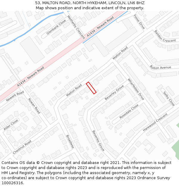 53, MALTON ROAD, NORTH HYKEHAM, LINCOLN, LN6 8HZ: Location map and indicative extent of plot