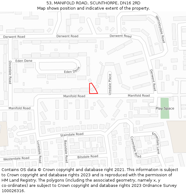 53, MANIFOLD ROAD, SCUNTHORPE, DN16 2RD: Location map and indicative extent of plot