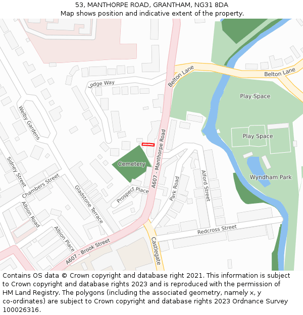 53, MANTHORPE ROAD, GRANTHAM, NG31 8DA: Location map and indicative extent of plot