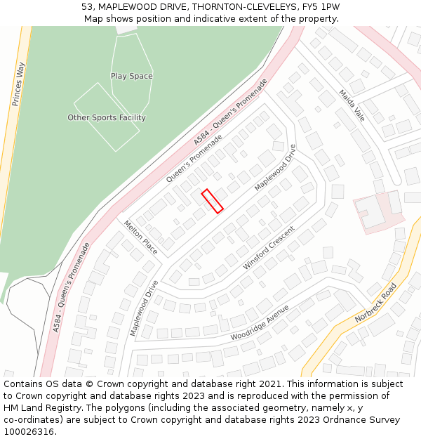 53, MAPLEWOOD DRIVE, THORNTON-CLEVELEYS, FY5 1PW: Location map and indicative extent of plot