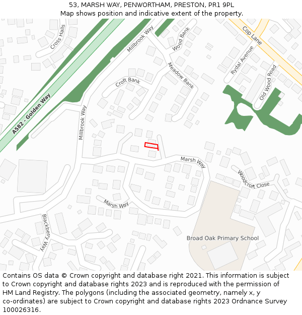 53, MARSH WAY, PENWORTHAM, PRESTON, PR1 9PL: Location map and indicative extent of plot