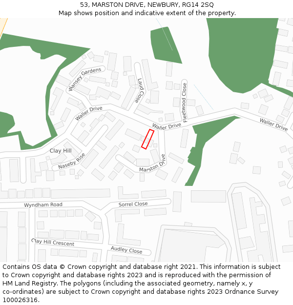 53, MARSTON DRIVE, NEWBURY, RG14 2SQ: Location map and indicative extent of plot