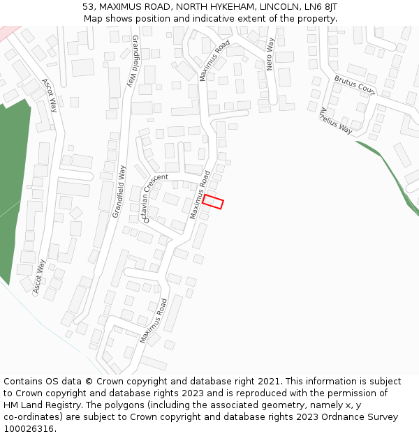 53, MAXIMUS ROAD, NORTH HYKEHAM, LINCOLN, LN6 8JT: Location map and indicative extent of plot
