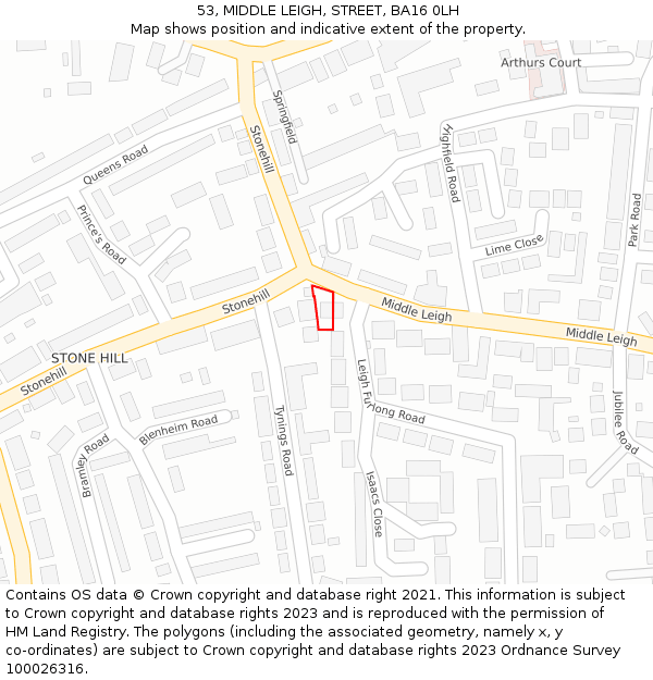 53, MIDDLE LEIGH, STREET, BA16 0LH: Location map and indicative extent of plot