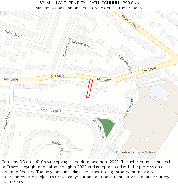 53, MILL LANE, BENTLEY HEATH, SOLIHULL, B93 8NN: Location map and indicative extent of plot