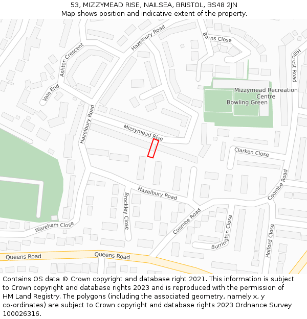 53, MIZZYMEAD RISE, NAILSEA, BRISTOL, BS48 2JN: Location map and indicative extent of plot
