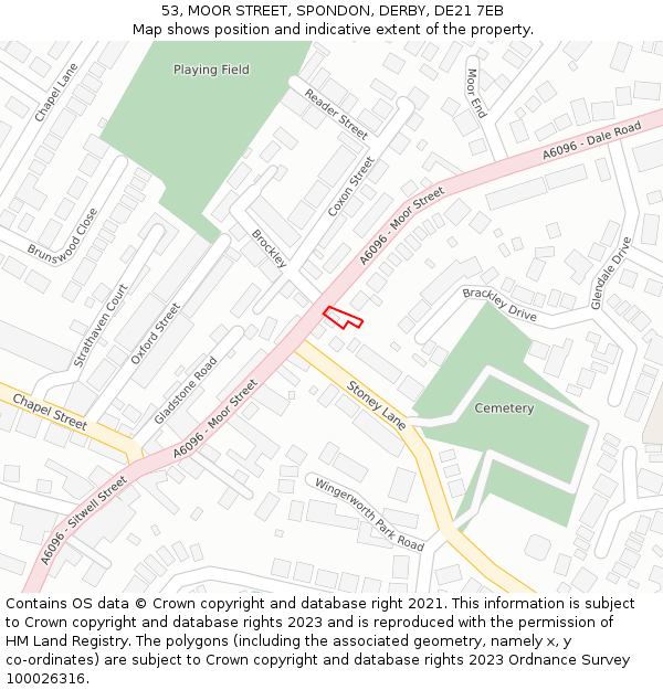 53, MOOR STREET, SPONDON, DERBY, DE21 7EB: Location map and indicative extent of plot
