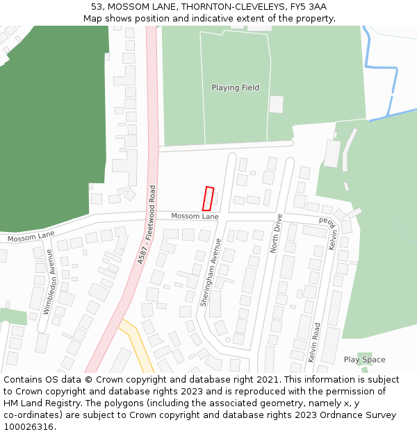 53, MOSSOM LANE, THORNTON-CLEVELEYS, FY5 3AA: Location map and indicative extent of plot