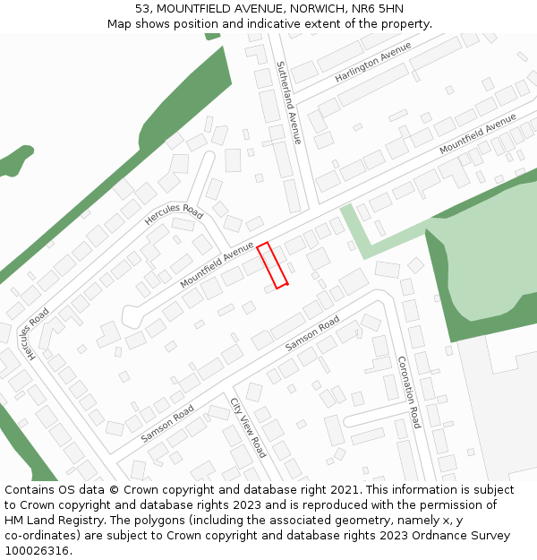 53, MOUNTFIELD AVENUE, NORWICH, NR6 5HN: Location map and indicative extent of plot