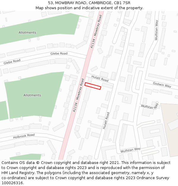 53, MOWBRAY ROAD, CAMBRIDGE, CB1 7SR: Location map and indicative extent of plot