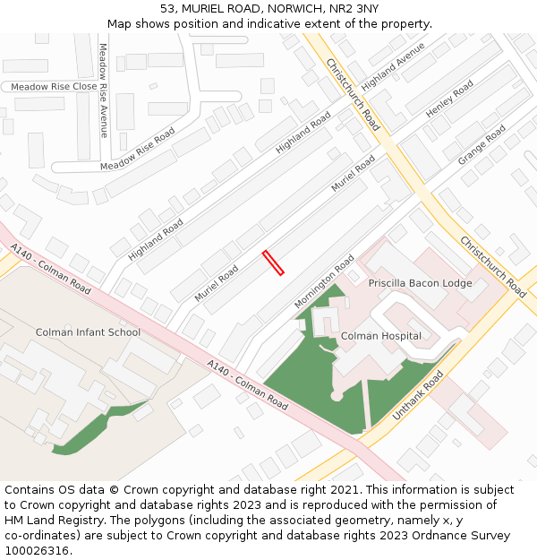 53, MURIEL ROAD, NORWICH, NR2 3NY: Location map and indicative extent of plot