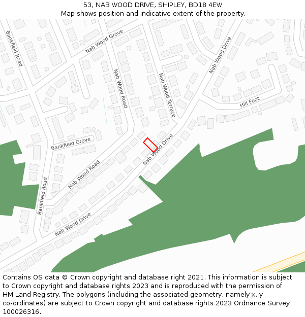 53, NAB WOOD DRIVE, SHIPLEY, BD18 4EW: Location map and indicative extent of plot