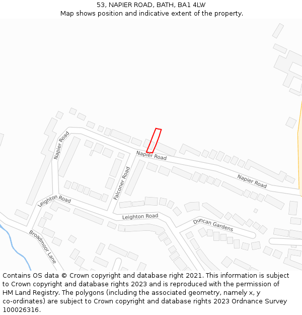 53, NAPIER ROAD, BATH, BA1 4LW: Location map and indicative extent of plot
