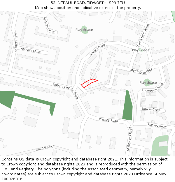53, NEPAUL ROAD, TIDWORTH, SP9 7EU: Location map and indicative extent of plot