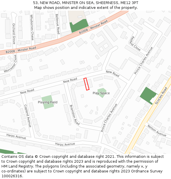 53, NEW ROAD, MINSTER ON SEA, SHEERNESS, ME12 3PT: Location map and indicative extent of plot