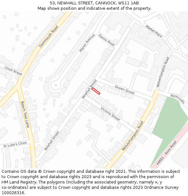 53, NEWHALL STREET, CANNOCK, WS11 1AB: Location map and indicative extent of plot