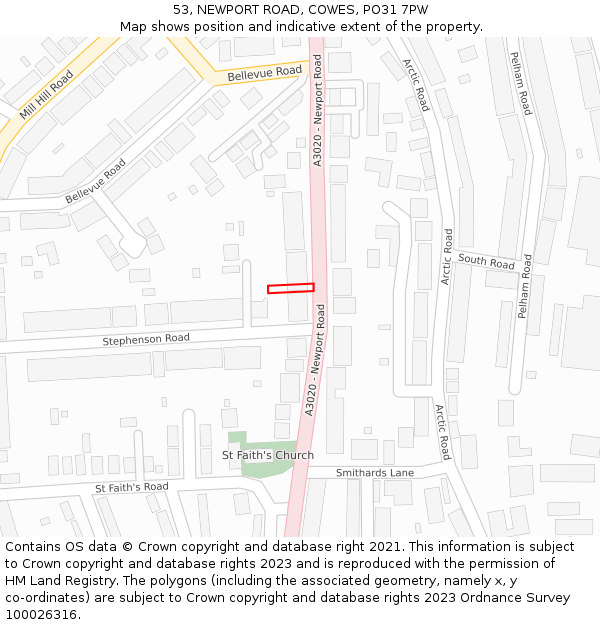53, NEWPORT ROAD, COWES, PO31 7PW: Location map and indicative extent of plot