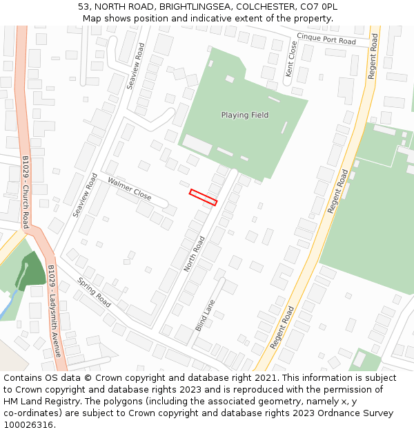53, NORTH ROAD, BRIGHTLINGSEA, COLCHESTER, CO7 0PL: Location map and indicative extent of plot