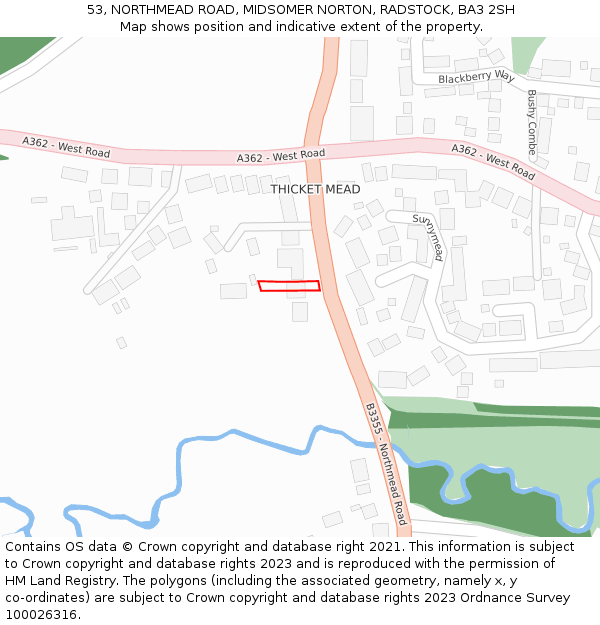 53, NORTHMEAD ROAD, MIDSOMER NORTON, RADSTOCK, BA3 2SH: Location map and indicative extent of plot