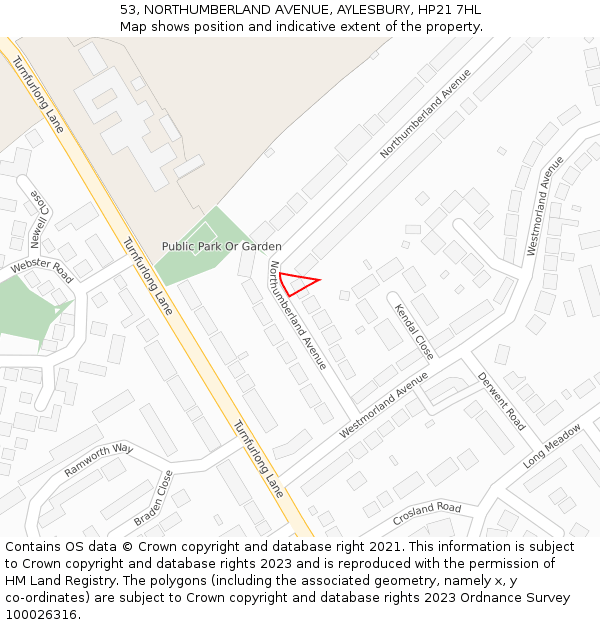 53, NORTHUMBERLAND AVENUE, AYLESBURY, HP21 7HL: Location map and indicative extent of plot