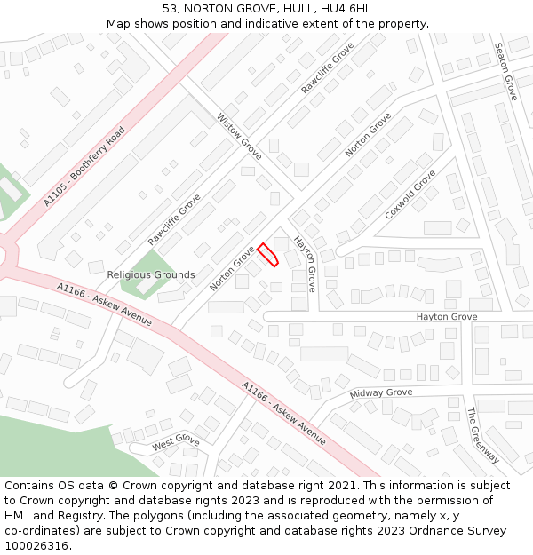 53, NORTON GROVE, HULL, HU4 6HL: Location map and indicative extent of plot