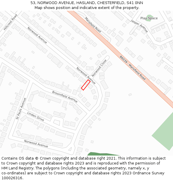 53, NORWOOD AVENUE, HASLAND, CHESTERFIELD, S41 0NN: Location map and indicative extent of plot