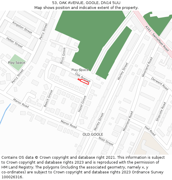 53, OAK AVENUE, GOOLE, DN14 5UU: Location map and indicative extent of plot