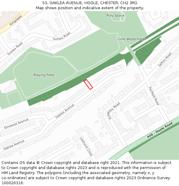53, OAKLEA AVENUE, HOOLE, CHESTER, CH2 3RG: Location map and indicative extent of plot