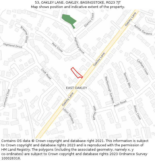 53, OAKLEY LANE, OAKLEY, BASINGSTOKE, RG23 7JT: Location map and indicative extent of plot