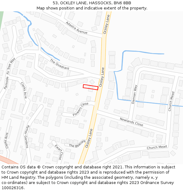 53, OCKLEY LANE, HASSOCKS, BN6 8BB: Location map and indicative extent of plot