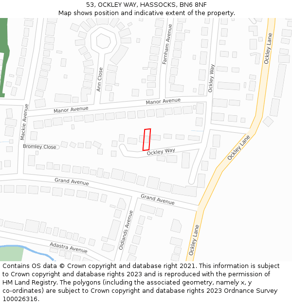 53, OCKLEY WAY, HASSOCKS, BN6 8NF: Location map and indicative extent of plot