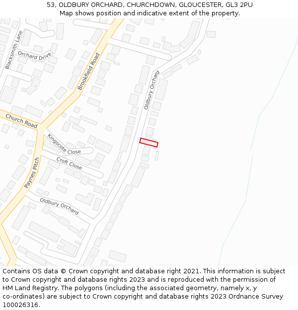 53, OLDBURY ORCHARD, CHURCHDOWN, GLOUCESTER, GL3 2PU: Location map and indicative extent of plot