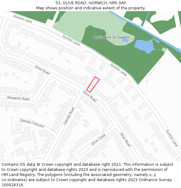 53, OLIVE ROAD, NORWICH, NR5 0AP: Location map and indicative extent of plot