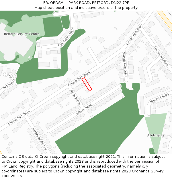 53, ORDSALL PARK ROAD, RETFORD, DN22 7PB: Location map and indicative extent of plot